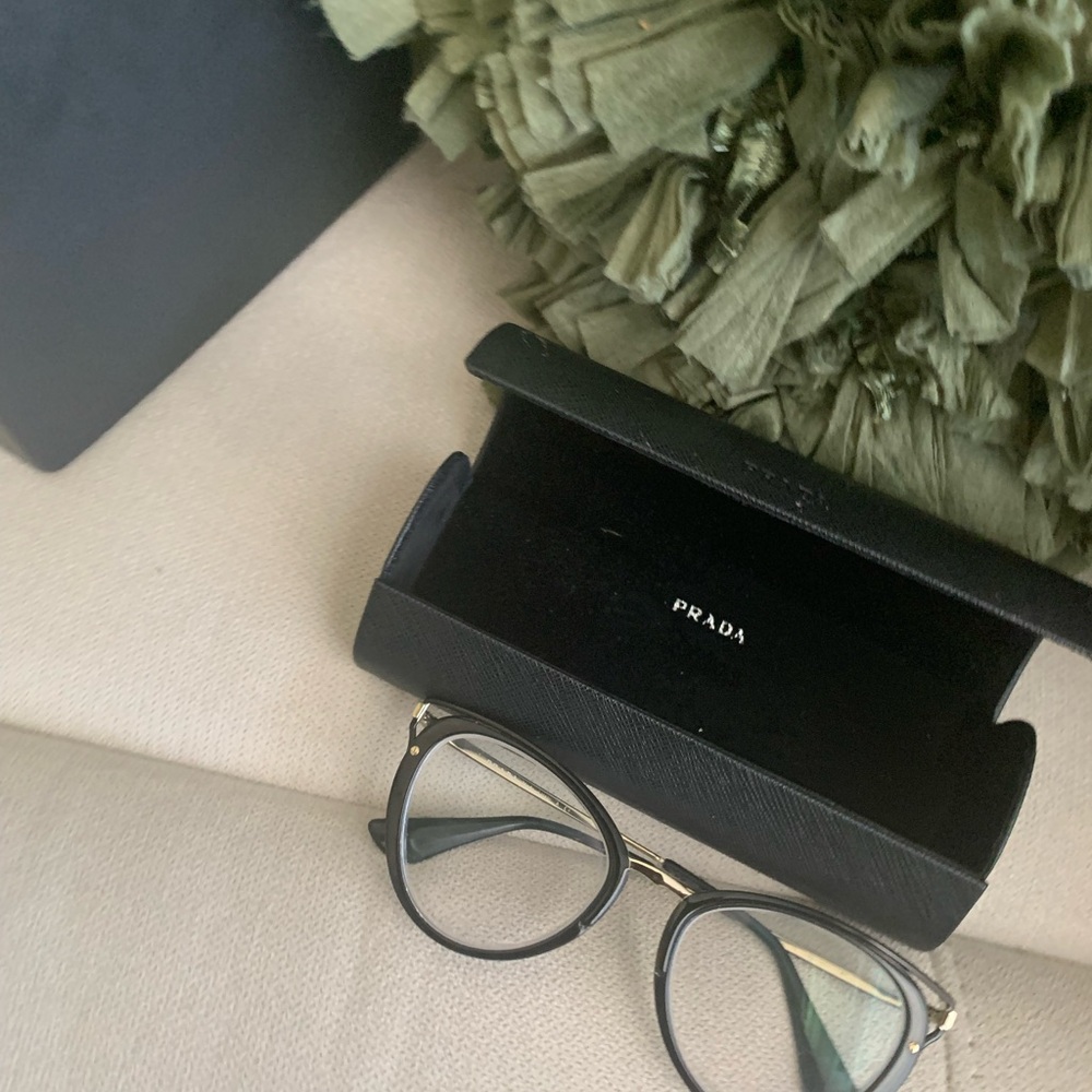 Prada Black and Gold Eyeglasses with Case
